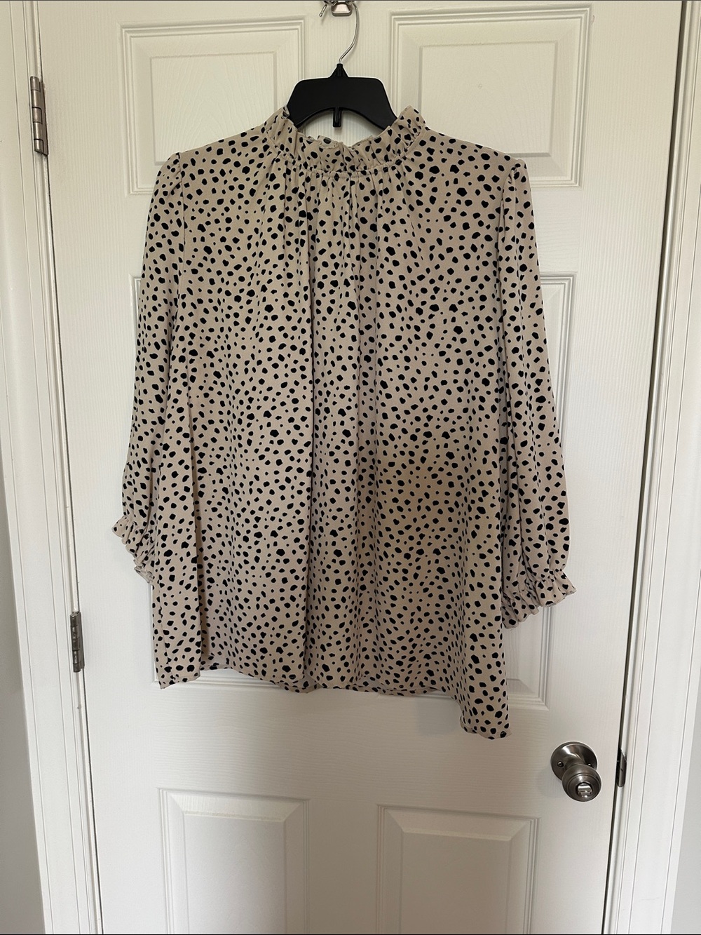 NWOT Beige Polka Dot Ruffle Neck Blouse